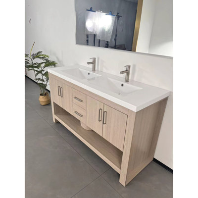 60 - Inch One Piece White Acrylic Bathroom Sink, Undermount Style, Wear And Scratch , Standard Faucet Pre Drilled, Overflow Feature 60" Hole, Protection, Effortless Maintenance