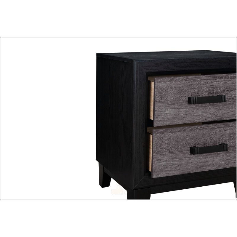 Table de chevet grise et noire SOLUTO avec tiroirs spacieux et style campagnard rustique pour chambres à coucher modernes