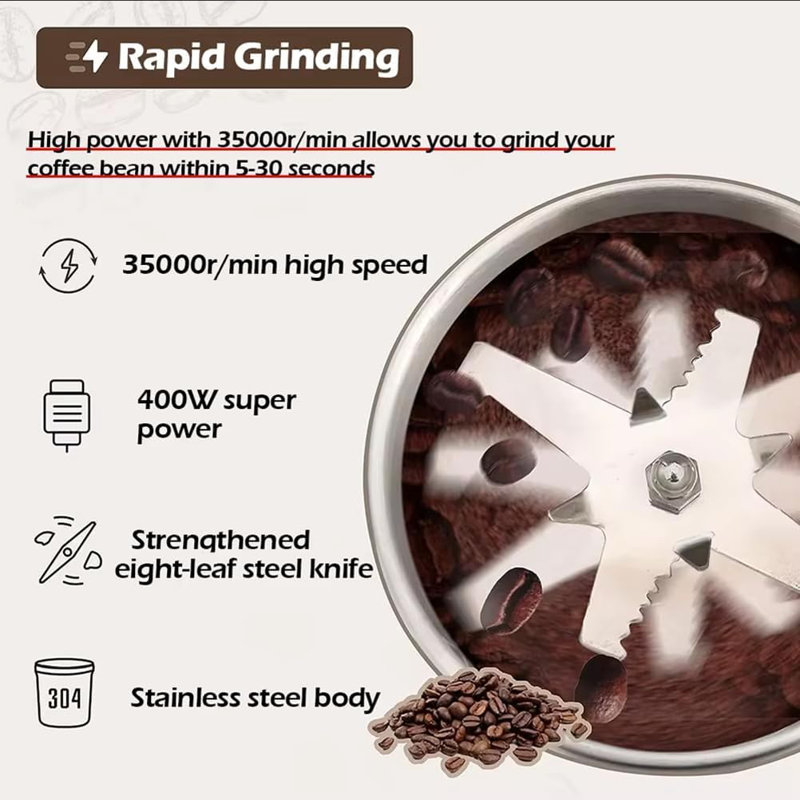 Moulin à grain électrique en acier inoxydable, broyeur d'aliments multifonction 400G et pulvérisateur, argent