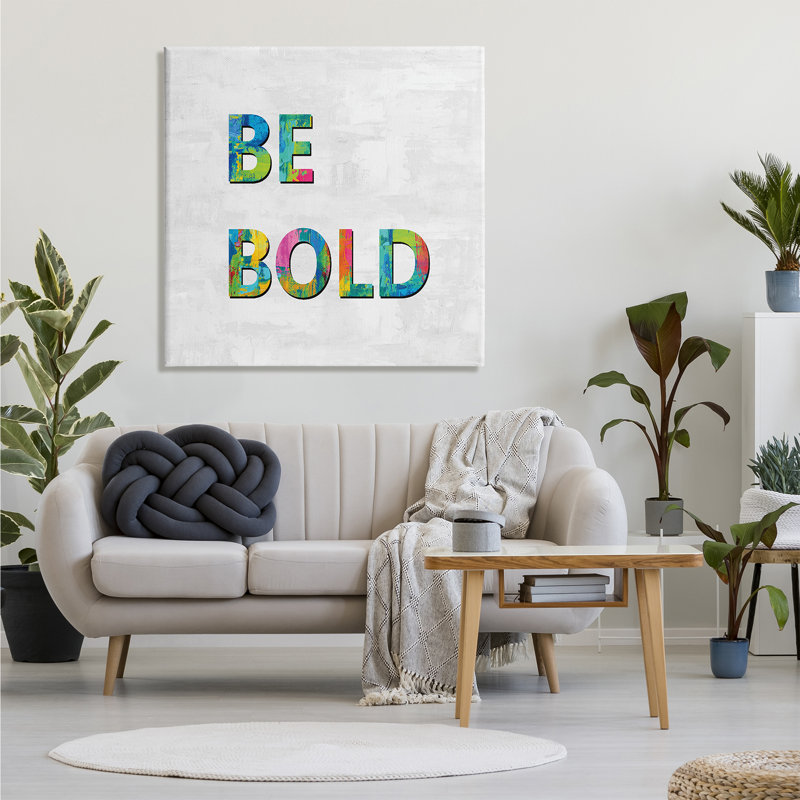 «Be Bold Sentiment Abstract Rainbow Blue Green», art textuel sur toile, Toile tendue, H 36 po x l 36 po x P 1,5 po