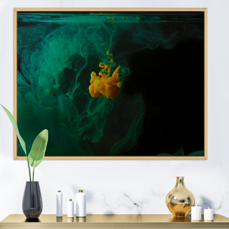 Art mural liquide noir et vert mixte - toile moderne