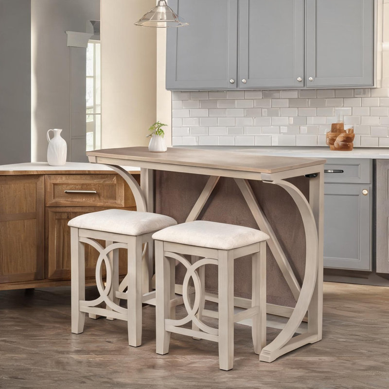 Ensemble de 3 comptoirs en bois d'acacia massif avec ports USB, blanc classique, conception pliable peu encombrante