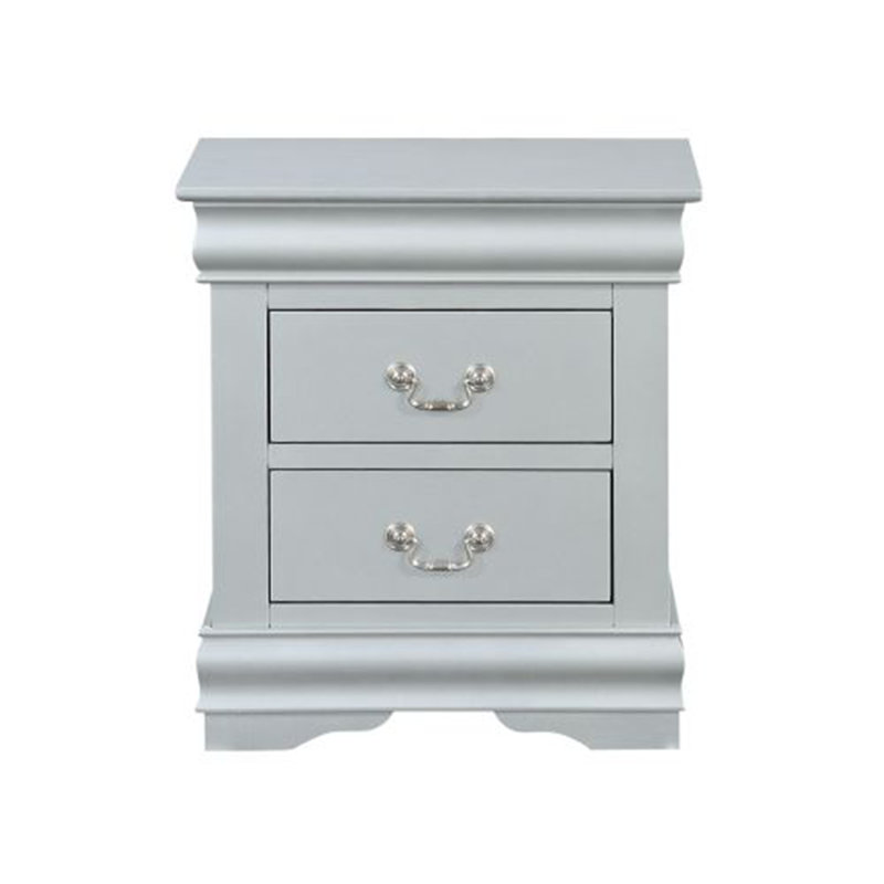 Kashton Nightstand with Storage Drawers & Metal Handles, Silver