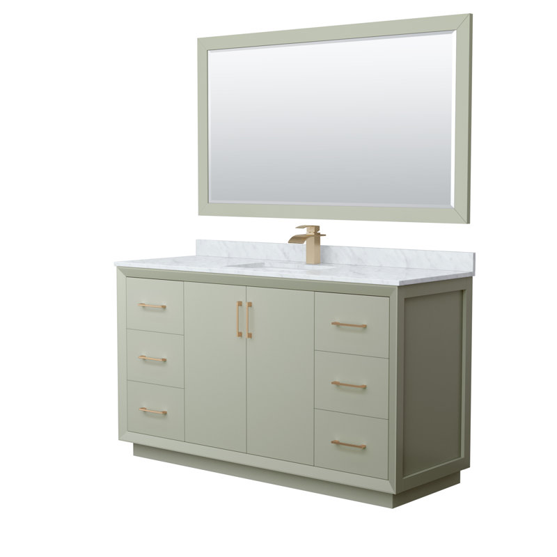 Ensemble de meuble-lavabo simple 60 po avec miroir Stara, Vert clair, Brun