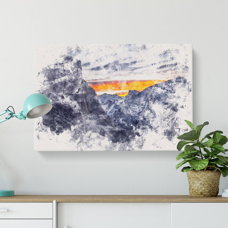 Sunset over Yosemite Watercolour - Wrapped Canvas, 50cm H x 76cm W x 3cm D