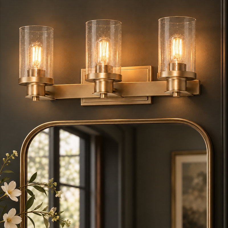 3 - Light Dimmable Vanity Light, Antique Brass