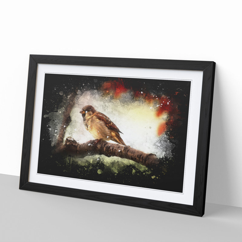 Sparrow Bird Vol.1 1 Piece Single Picture Frame Wall Art, 27cm H x 36cm W x 2cm D, Black Framed