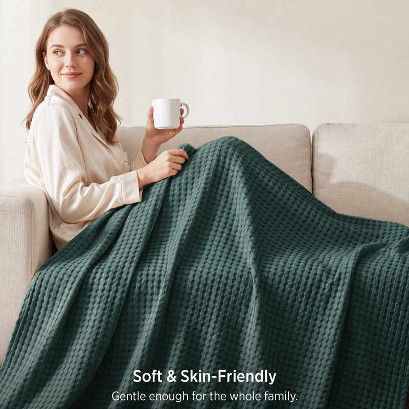 Bedsure 279gsm Cotton & Rayon from Bamboo Waffle Blanket GentleSoft™️, Twin XL, Mallard Green