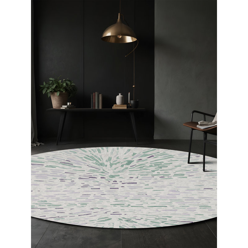 Machine Washable Gray Area Rug, Round 3'