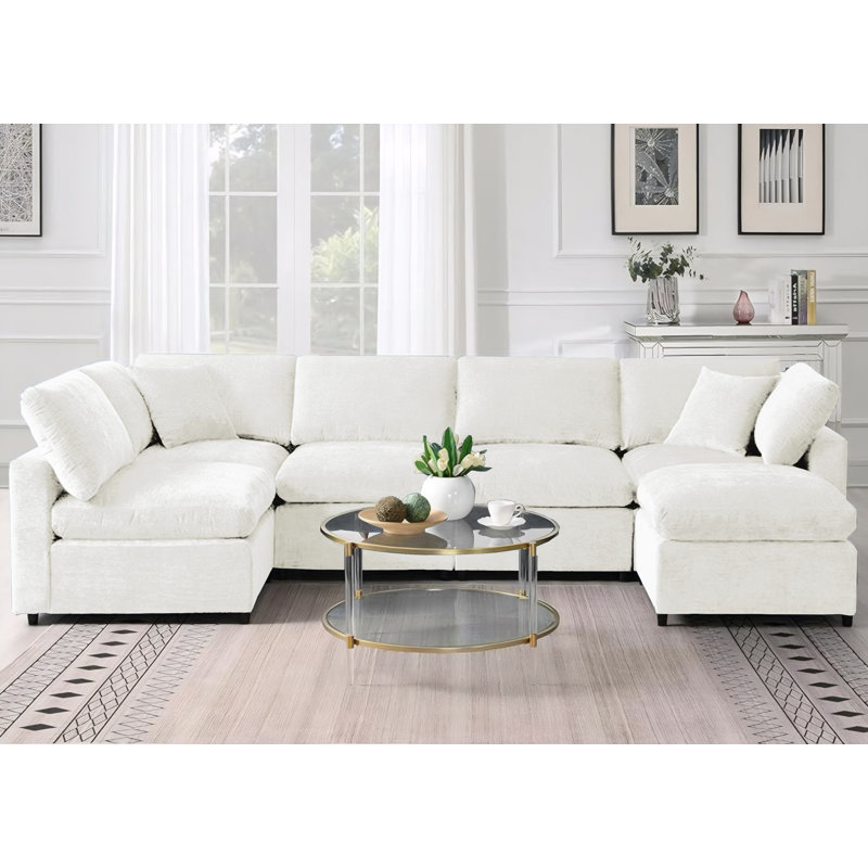Latitude Run® 130" Modular Chenille Sectional Sofa Cloud Couches, Convertible Oversized Sectional Sleeper Sofa Bed