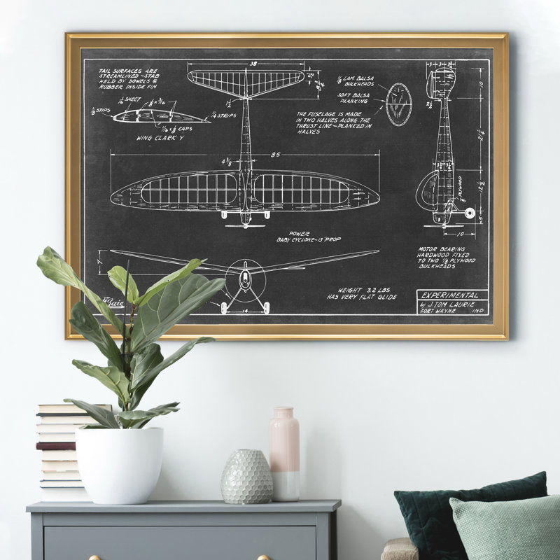 «Aeronautic Blueprint VI» - Cadre photo, impression sur toile, Doré, H 22,5 po x l 30,5 po x P 1,5 po