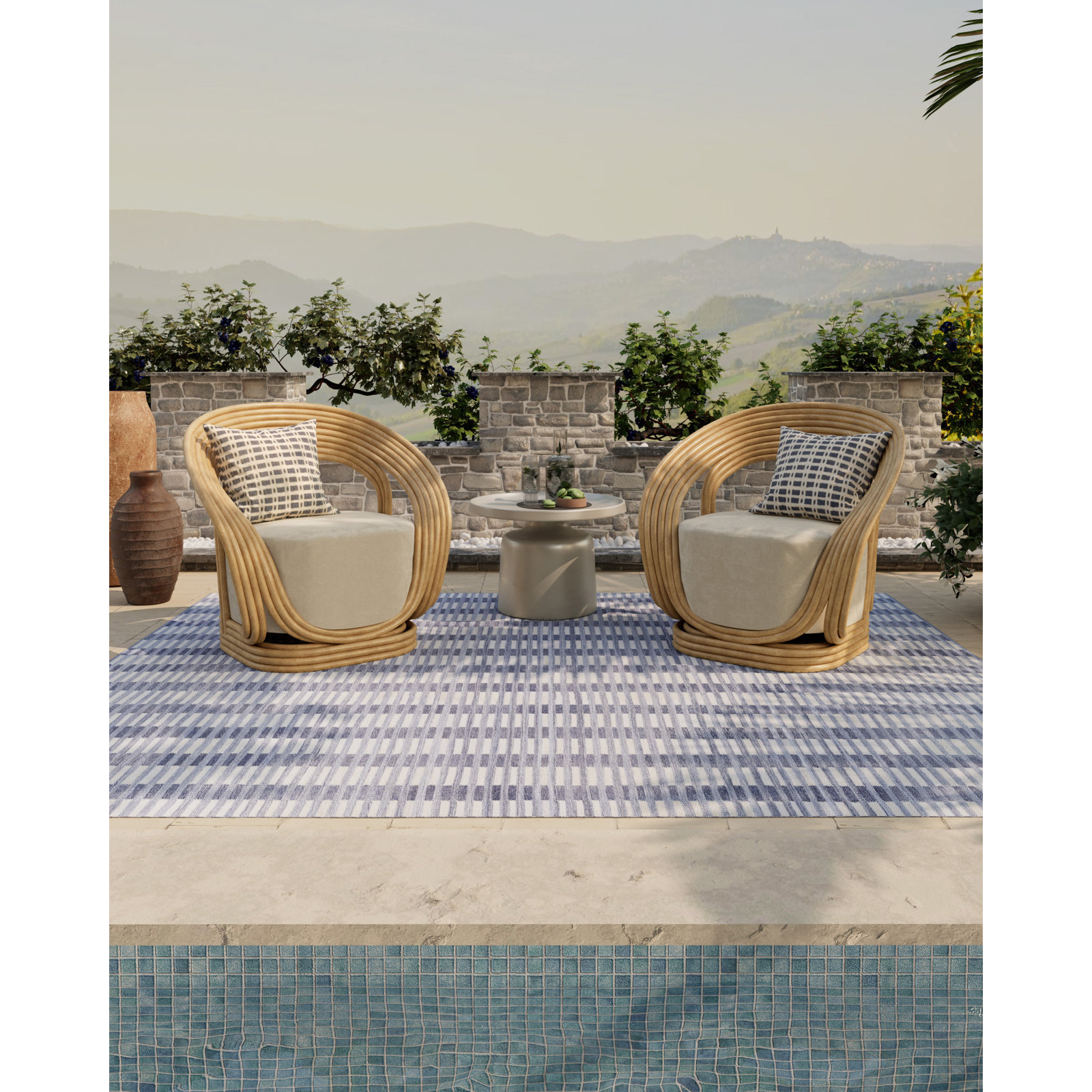 Acerra Blue Hand-Woven Striped Outdoor Rug, Rectangle 8'10" x 11'10"