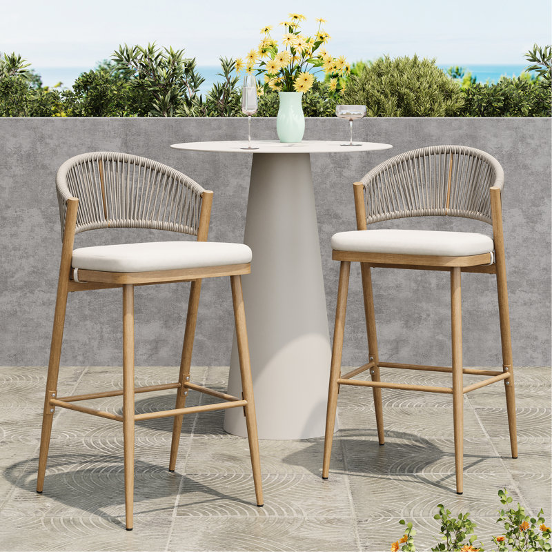 Extérieur avec siège de 30,25 po de hauteur, 2 pièces, structure en aluminium en forme de PE, finition érable, style moderne, rouille de 19,12 po de profondeur, 21,44 de largeur, coussin d’eau 39,93 po, siège rembourré en mousse 2
