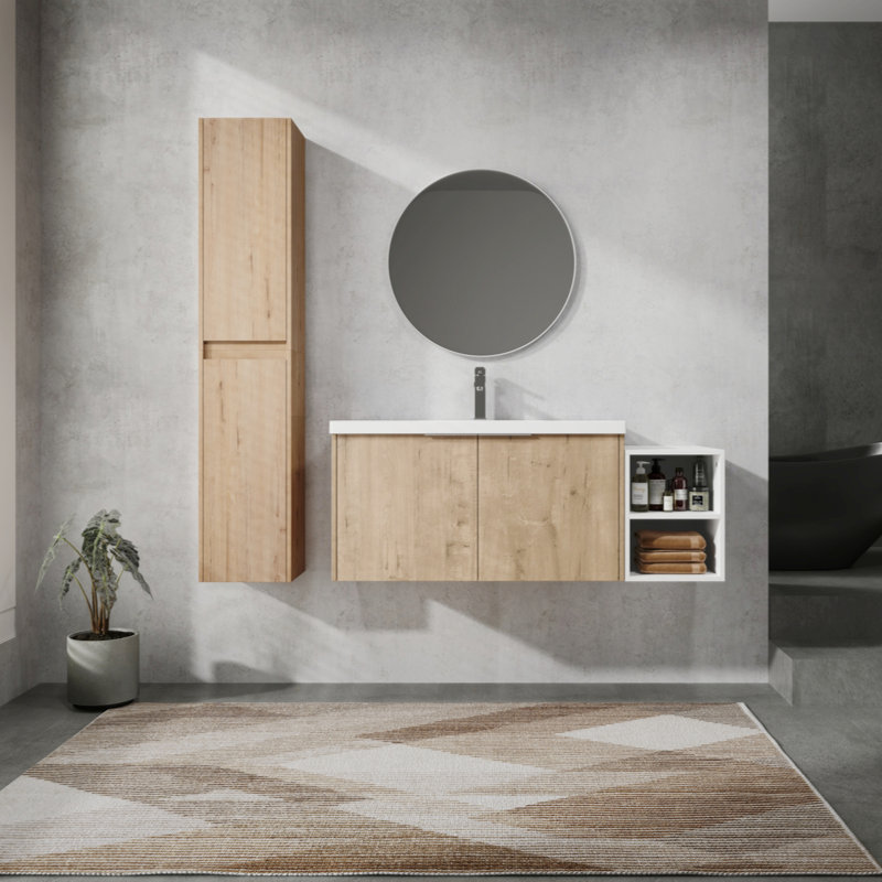 Meuble-lavabo mural 48 po avec lavabo et armoire latérale, portes à fermeture en douceur 48 po