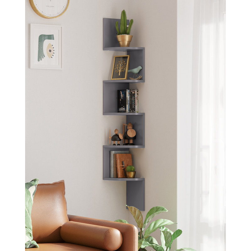 Carol 127.5 cm H x 20 cm W Corner Bookcase, Grey