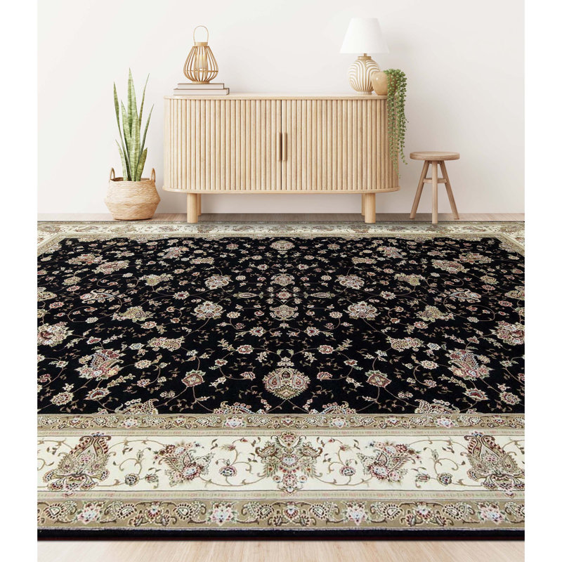 Elegance Oriental Area Rug in Black/Ivory