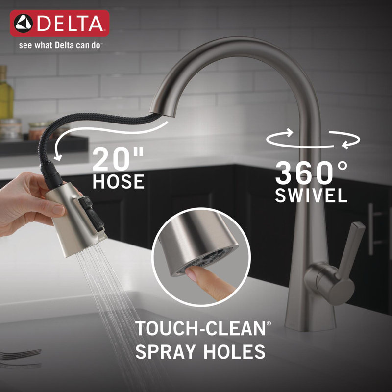 Lenta Pull Down Sprayer Kitchen Sink Faucet, Single Handle Kitchen Faucet, Spotshield Stainless