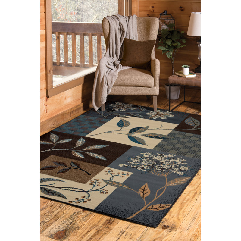 Tapis à motif floral bleu Aguilar, Rectangle 1 pi 10 po x 3 pi