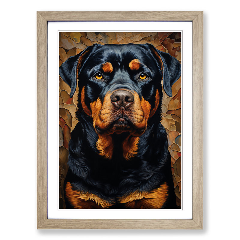 Rottweiler Hard Edge - Framed Print, 34cm H x 25cm W x 2cm D, Oak 