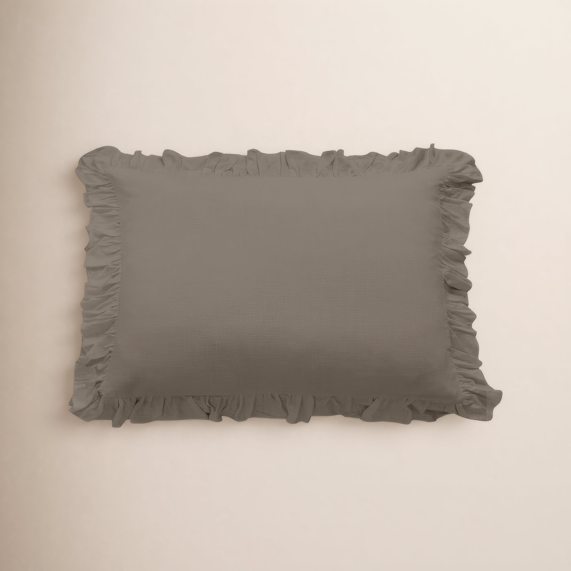 Lily Washed Linen Ruffled Romantic Farmhouse 27x39 inch Dutch Euro Pillow, Taupe