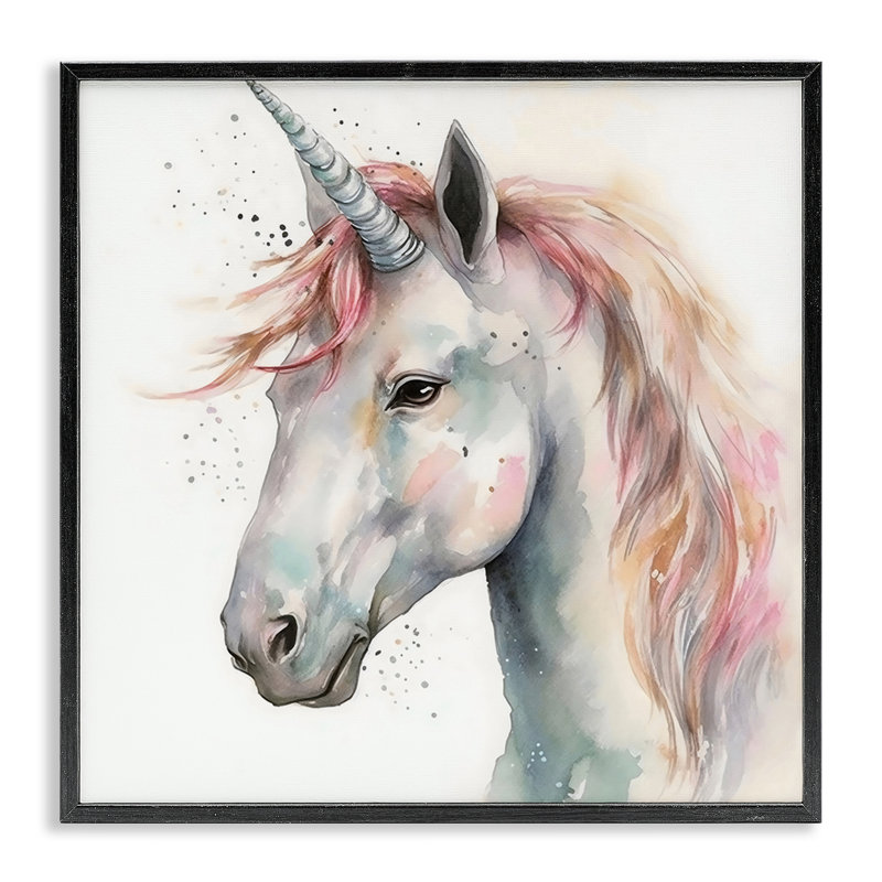 Licorne avec crinière rose, estampe numérique, design by Creative Studio, Giclée encadrée noir minuit, H 12 po x l 12 po