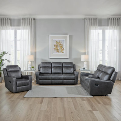 Jacopo Traditional Reclining 3-Piece Living Room Set with Polished Microfiber Upholstery, Stylish Nailhead Trim & Dacron Wrapped High-Density Foam Com by Lark Manor