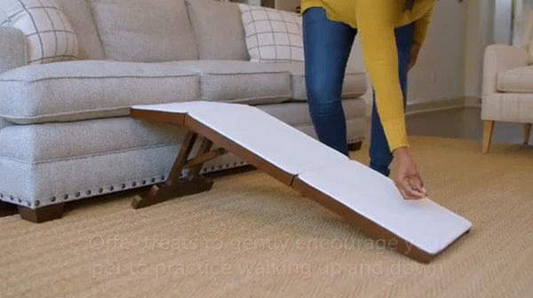 Espresso Foldable Wooden Sofa Ramp with Carpet Traction