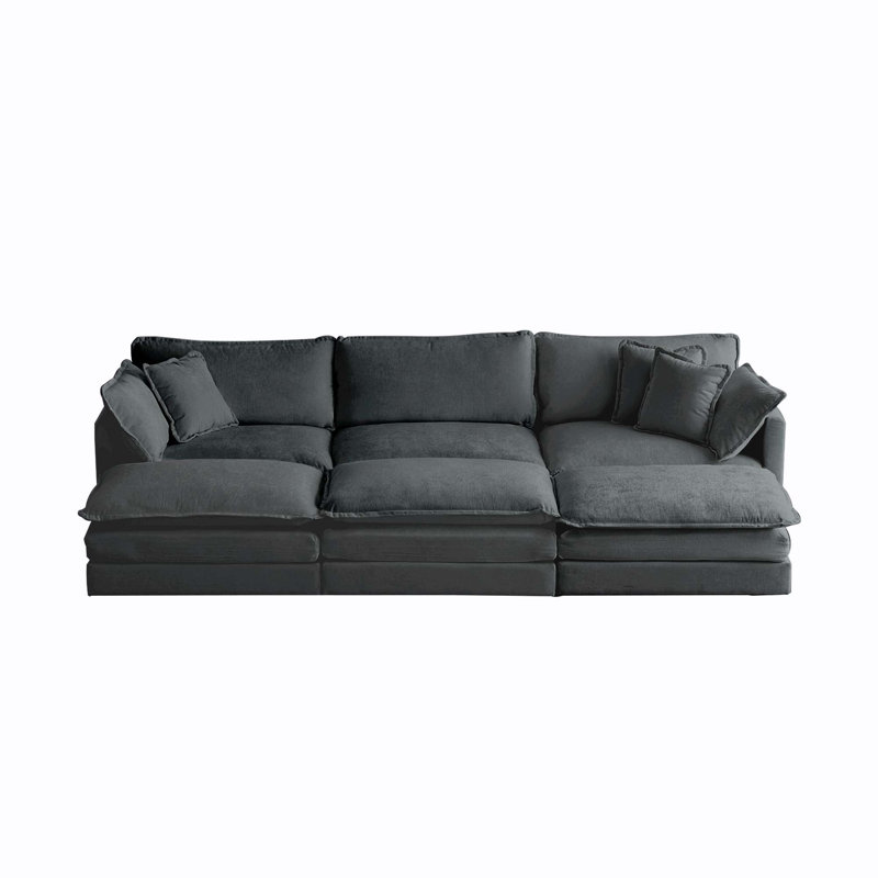 Canapé modulaire en U profond modulaire réversible à 6 places avec repose-pieds, Chenille grise