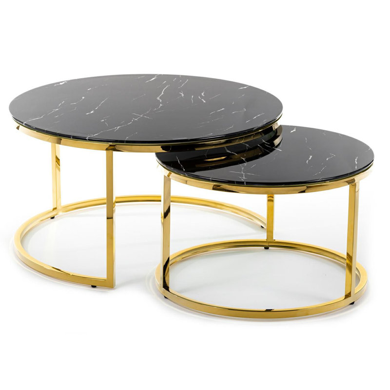 Brixton 2 - Piece Glass Top Living Room Table Set, Black
