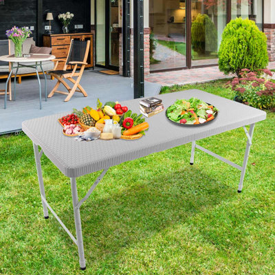 4Ft Rattan Folding Table, Indoor Outdoor Portable Table For Camping
