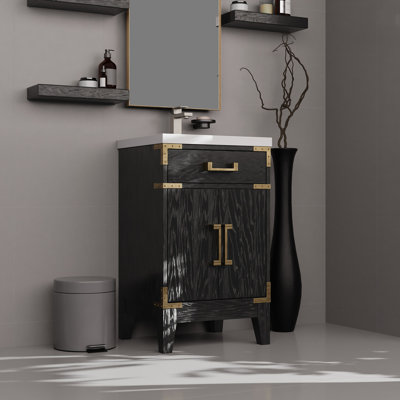 Meuble-lavabo simple avec 18 po Miroir, chêne noir de 20 W, comptoir en acrylique, fermeture en douceur et espace de rangement en chêne, dessus, compartiment de fermeture