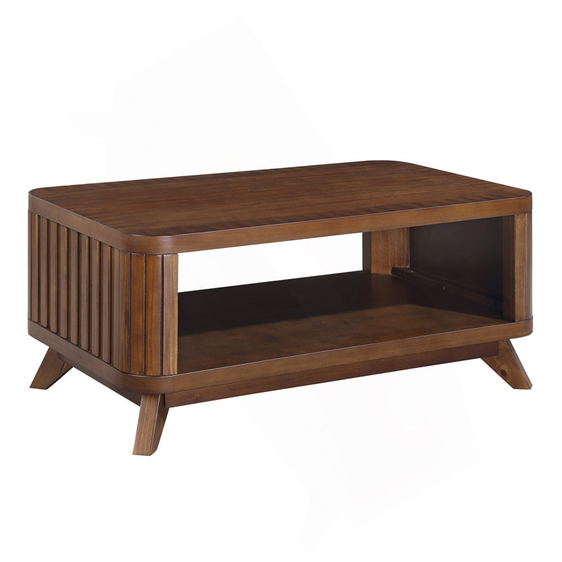 Stylish Rectangular Wood Coffee Table With Open Storage And Solid Wood Legs, Perfect For Living Room Decor And Functionality.