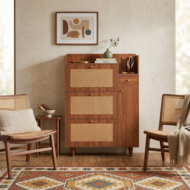 Armoire à chaussures moderne minimaliste en panneau de fibres à densité moyenne, pour hall d'entrée et couloir de style nordique et industriel