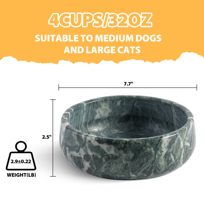 Bol pour chien 7,5 po en marbre naturel, 4 tasses, Vert