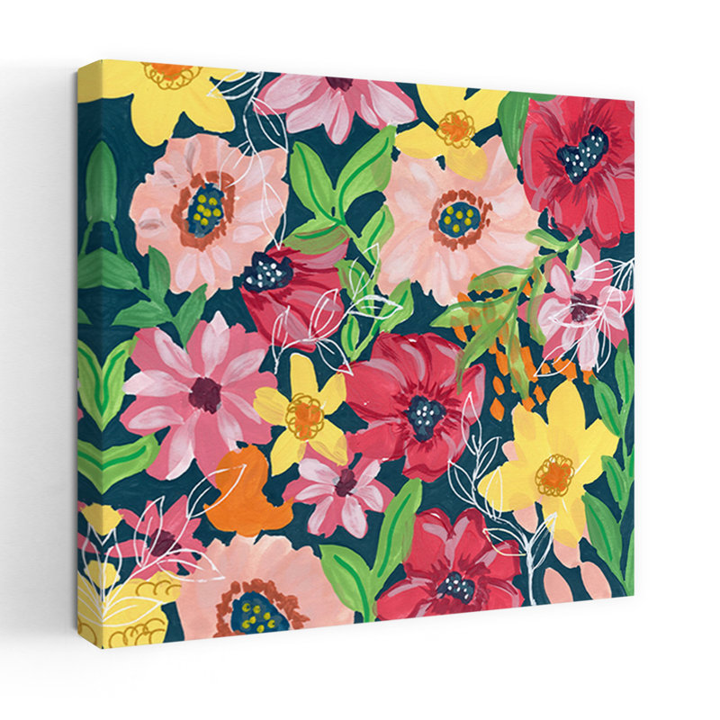 «Vibrant Painted Flowers Abstract Colorful Modern Flower Spring», art mural, H 24 po x l 24 po