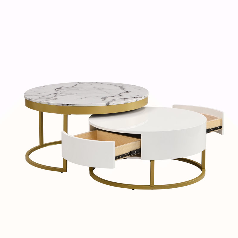 Modern Round Nesting Coffee Table With Drawers