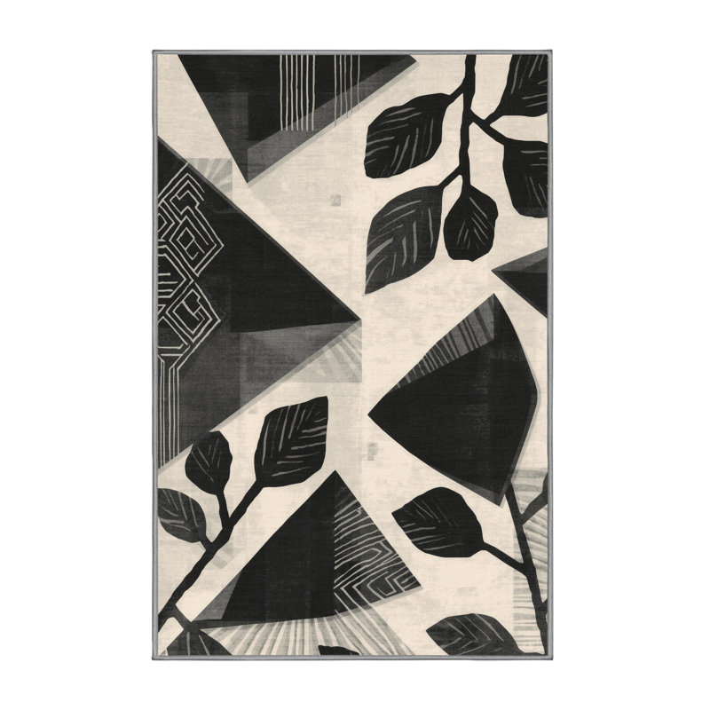 Machine Washable Pascasio Ginger Plant Global Inspired Geometric Rug in Brown – Gray Binding, 2x4