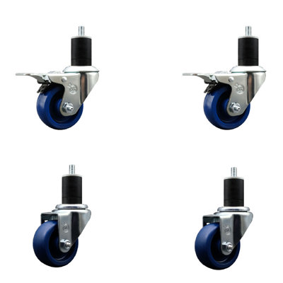 Solid Poly Swivel 1-3/4 Inch Expanding Stem Caster Set 2 Total Lock Brakes