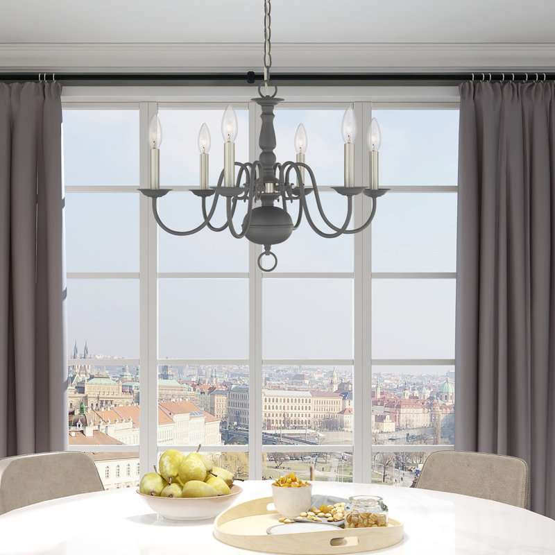 Lustre classique à 6 lumières de style bougie Benedetto, Gris scandinave, 6