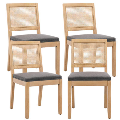 Chaises de salle à manger de style campagne moderne en rotin de style Mid-Century, chaise d'appoint de cuisine rembourrée Cane avec structure en bois franc naturel