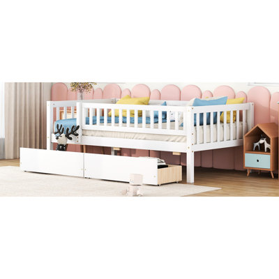 Twin Wood Daybed With Two Drawers - White, Stable Frame, Multipurpose White Solid Wood, Enhances Living Area