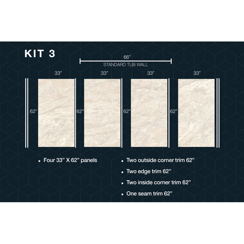 Polymarm 72" W 60" H 33" D Three Wall Composite Tub Wall Panel Surround - 72" Backwall with Seam, Classic Beige