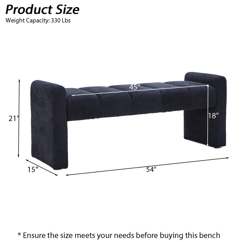 Laytona 54" Boucle Upholstered Bench with Arm and Channel Tufted, Black