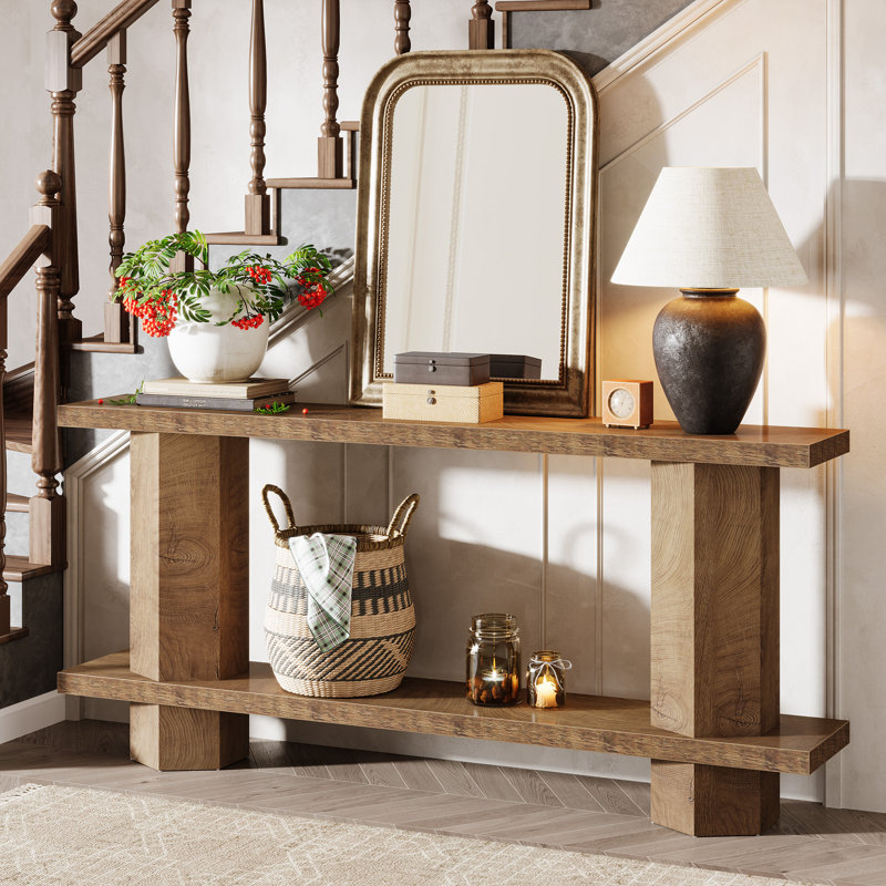 Console 71 po avec tablette de rangement extra longue et table de vestibule Farmhouse, Brun