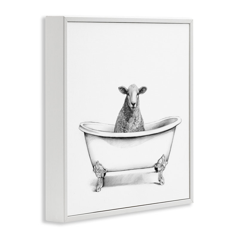 Mouton laineux dans la baignoire, Giclée encadrée blanc bord de mer, H 17 po x l 17 po