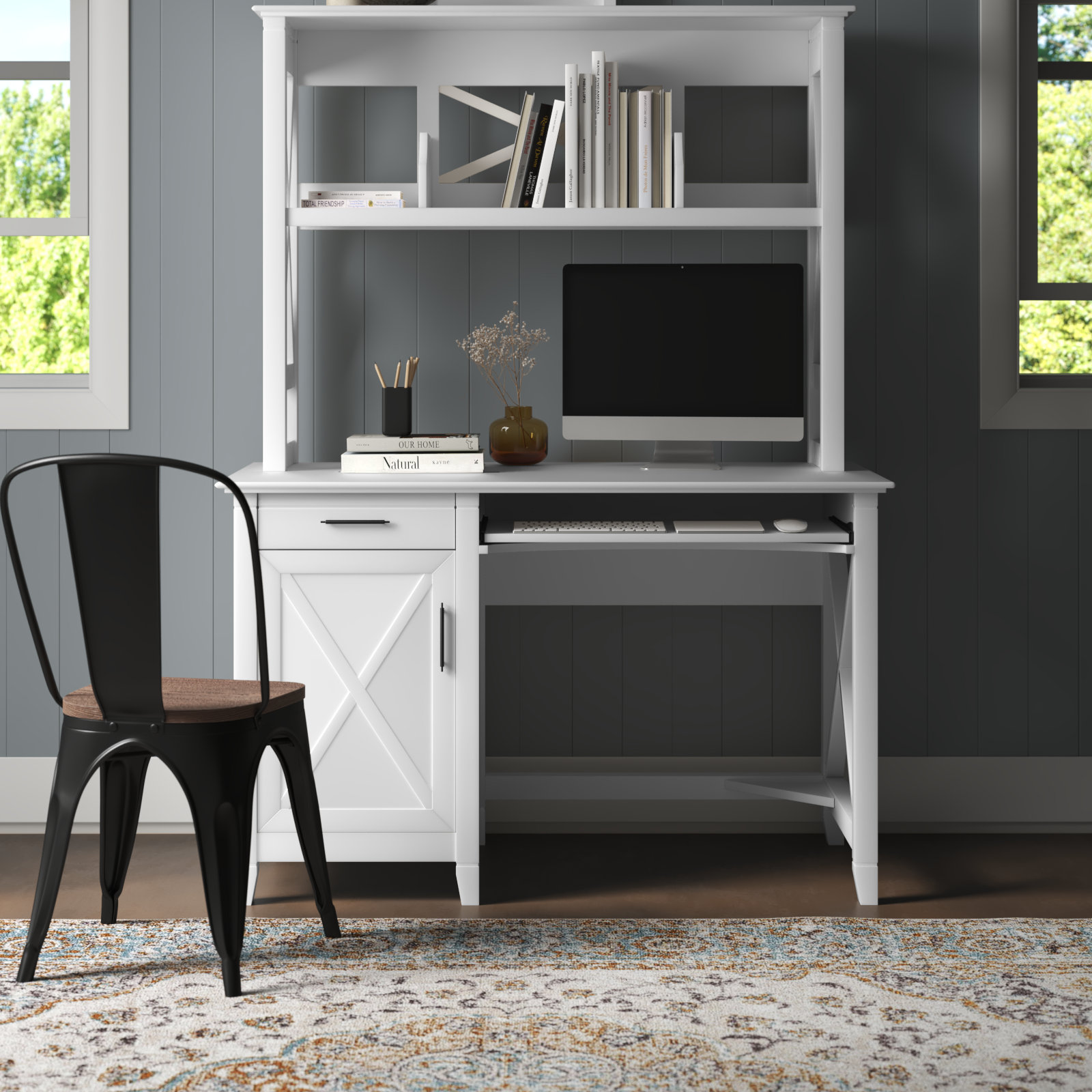 Veda 54'' Desk Sand & Stable Color: Dark Gray Hickory