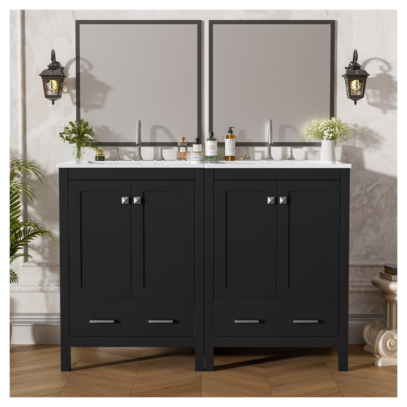 Meuble-lavabo noir 48 po avec lavabo encastré intégré et finition résistante aux égratignures