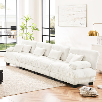 White Chenille 4 : Modular Couch For . Comfy Upholstery. Exquisite Design. Materials. Deep Seat Waist Comfort. Various Combinations. Armrest Bolsters Included