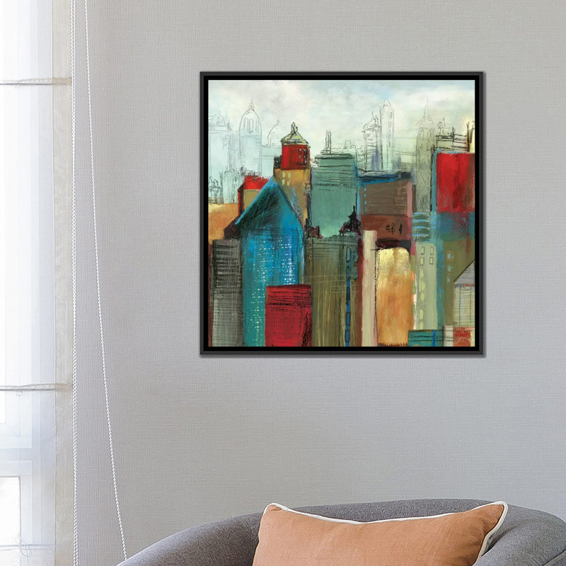 «Sunlight City I, Square», impression sur toile, H 18 po x l 18 po x P 1,5 po, Toile encadrée noire, Pas de tapis