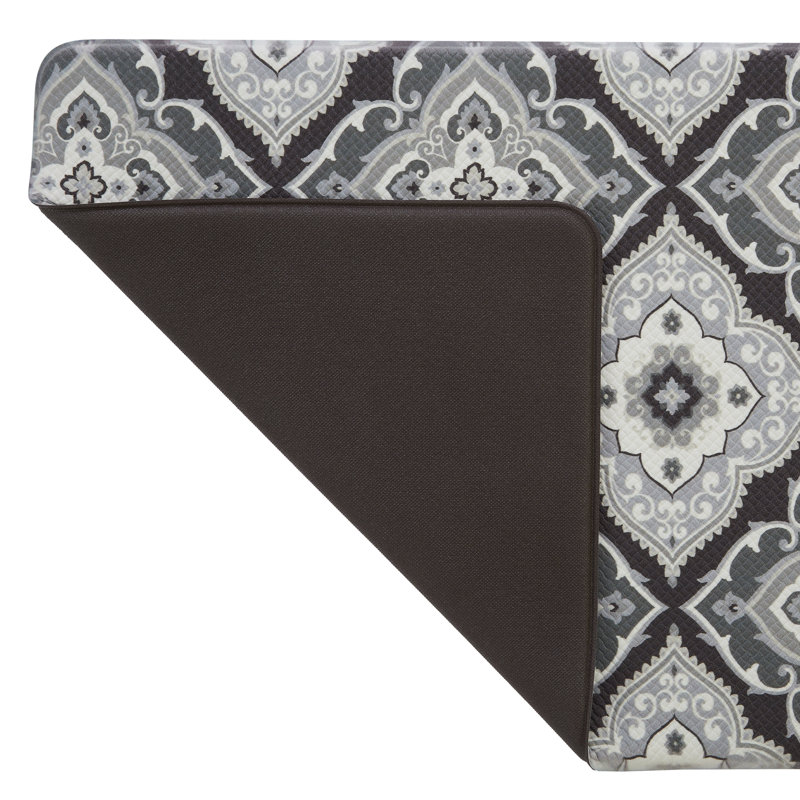 Gray Medallion Design Anti-Fatigue Kitchen Mat